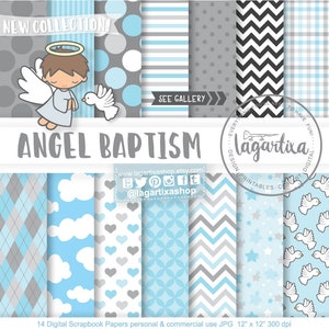 Anjinho de batismo, papel digital, clipart, azul bebê, cinza, azul, nuvens, para desenhar para impressão, etiquetas, molduras, pipoca, estrelas