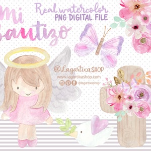 Digitales Papier und Bilder Clip Art Taufe Angelitas Tauben Popcorn Spirit Heilige Mark rosa Schokolade Karamell Einladungen Eidechse