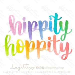 Hippity Hoppity Pascua Lettering Acuarela Diseño Sublimación, Clipart PNG, material maestras decoracion salón clase imprimir playeras tazas