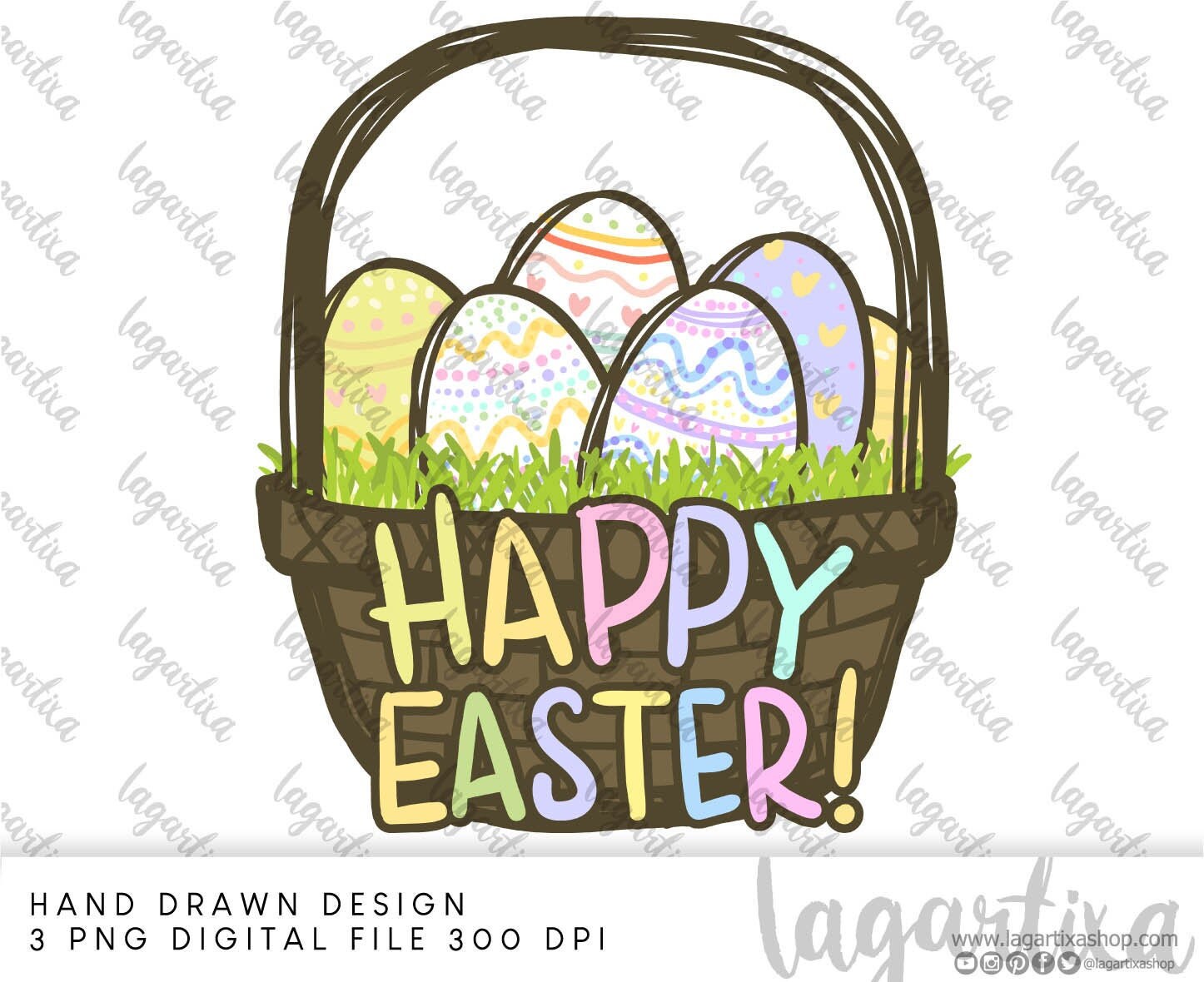 Easter Bunny Cute Rabbit Hand Drawn Cute Happy Eggs Basket Sublimation ...