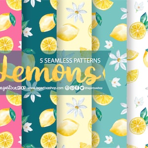 Limones Amarillos Acuarela Dibujo Imagenes Digitales y Hojas Verdes, Verano para Boda decoración de Eventos Clipart PNG