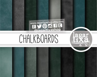 Chalkboard Digital Paper for Overlays schoolboard Papers Green, Black Grey Blue Background Scrapbooking invitations for tags thank you cards