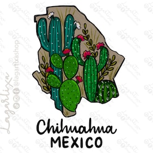 Chihuahua Mexico Map for Sublimation Floral PNG for t-shirt Mug Towels Travel to Mexico Souvenir DIY Digital File Image Hand Drawn Roses