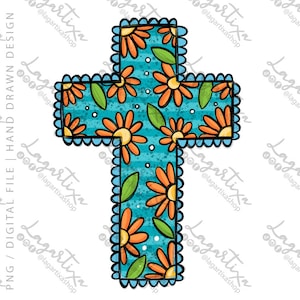 Kreuz blau floral handgemalt Aquarell Clipart PNG Rosen Taufe Erstkommunion Hochzeit Sommer handgemalt religiöse Veranstaltung begünstigt Kunst