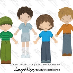 Disegni di bambini amici atleti, tipo gesso PNG dipinto a mano, file digitale per carte regalo, etichette, fratelli, cugini