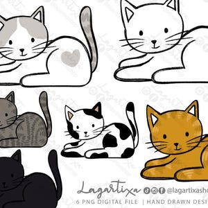 Disegno Gattini di vari colori, Bianco, arancione, grigio, piccola mucca, PNG, disegno fatto a mano, carino per inviti, etichette, effetto gesso