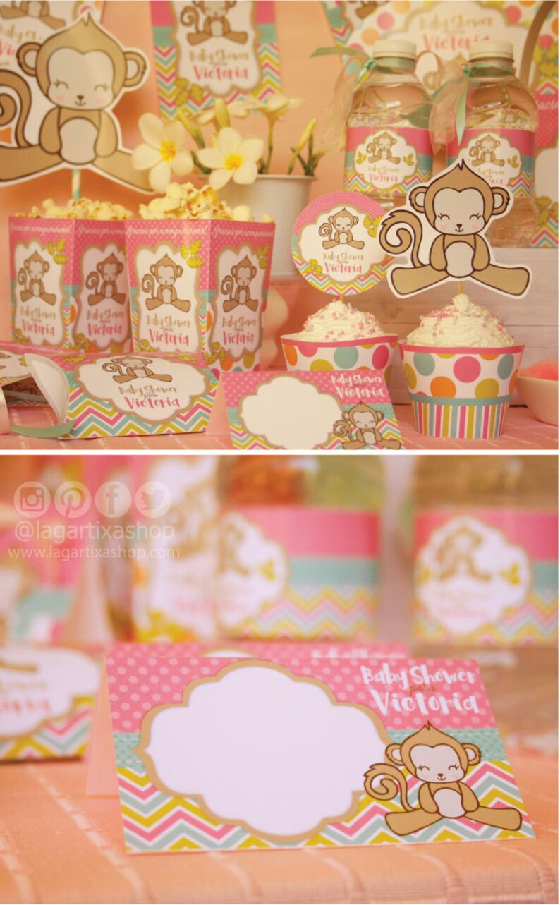 Little Baby Girl Monkey Baby Shower Printables Pink Etsy