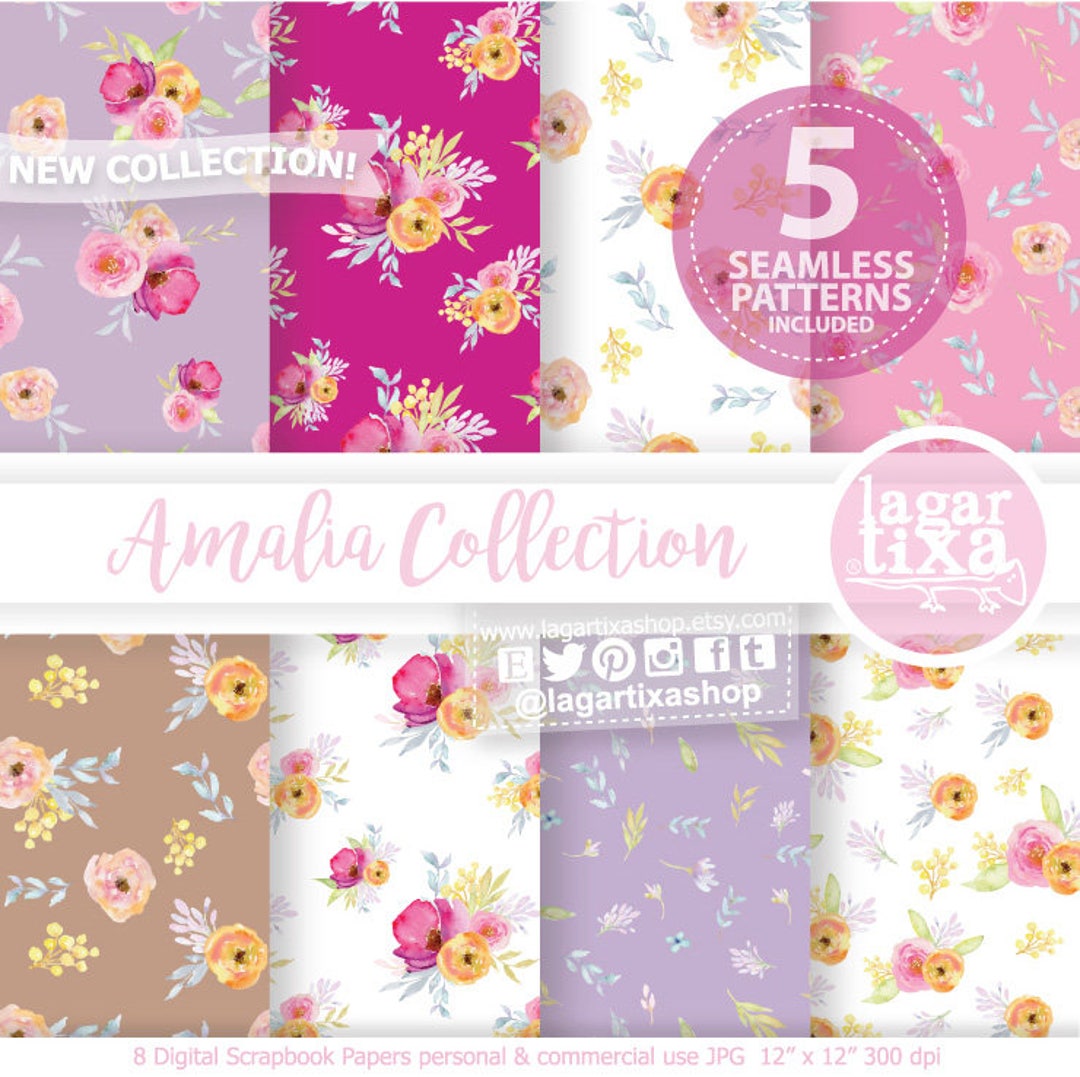 Roses Peonies Seamless Watercolor Floral Patterns, Digital Paper ...