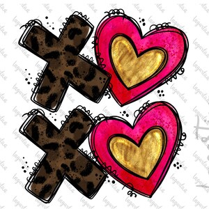 XOXO Cheetah Valentine LOVE Sublimazione design rosso caldo oro rosa Lettering design arte Parola febbraio PNG clipart Download digitale disegnato a mano