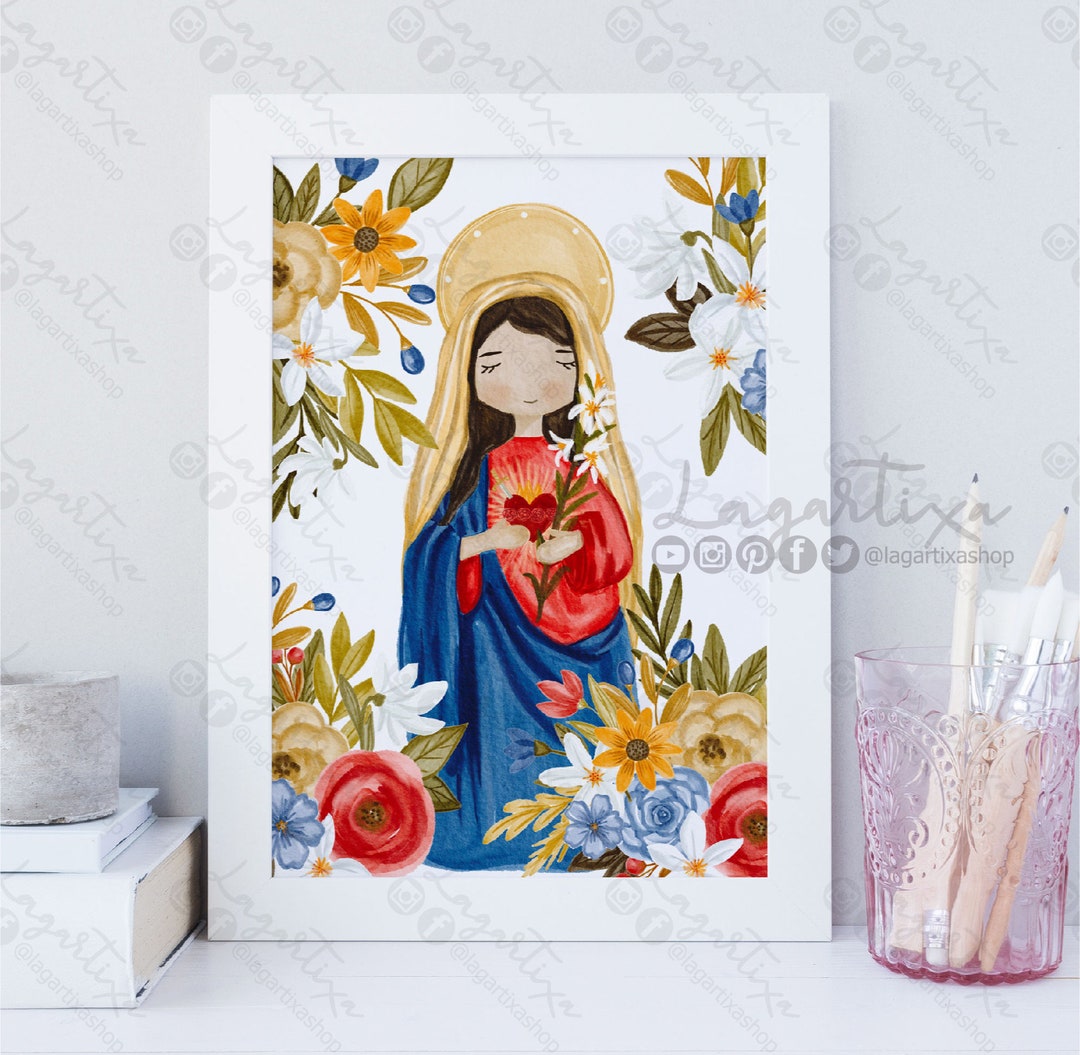 Immaculate Heart of the Virgin Mary PRINT JPG 8.5 X 11 A4 Hand Painted ...