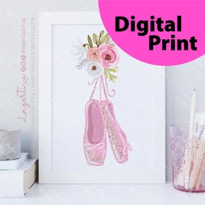 Floral Ballet Shoes PNG watercolor hand painted Sublimation Ballet Dance Slippers Pink Glitter Image art Clipart | Flowers Roses, daisies