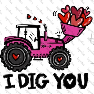Trator Fazenda dos Namorados Eu Cavo Você Ama Dia dos Namorados Doodles Bebê Sublimação Imagem PNG Love Farm design de doodle desenhado à mão Arquivo digital