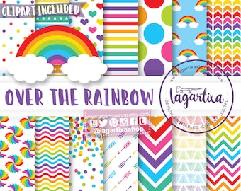 Over the Rainbow Patterns, Digital Paper, Pride Month Colours, Arrows, Love is Love Backgrounds, hearts, chevron, pink stripes, polka dots