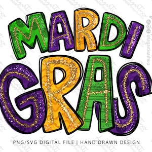 Mardi Gras Design, Gold Sublimation, Digital Art, Carnival season, DTF PNG art dessiné à la main, pour les imprimés de t-shirts, gobelets, paillettes scintillantes