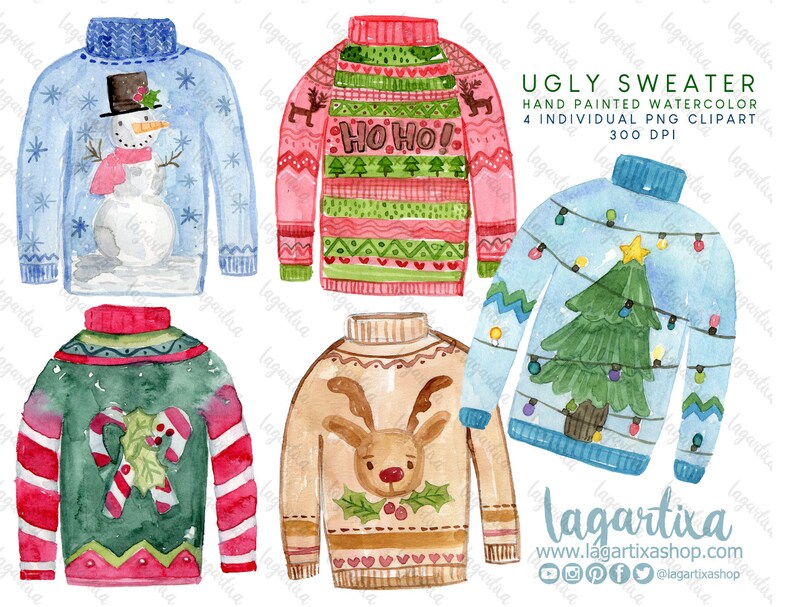 Christmas Ugly Sweater Clipart PNG Handpainted Images Watercolor Art ...