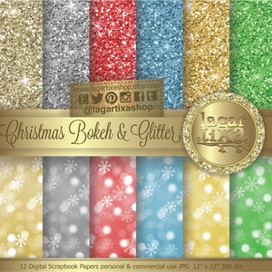 Sfondi natalizi Glitter e Bokeh Dorato Oro Argento placcato Rosso Giallo Blu Verde Fiocchi di neve Tag Inviti Pod