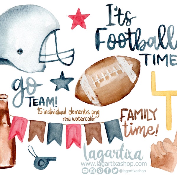 Football Season Watercolor Clipart Sublimation sports american football autumn fall family time, sweater time, thanksgiving, go team planner