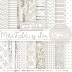 Carta per inviti Matrimonio digitale Sfondo bianco ricordi legno pizzo lino damascato punti chevron eleganti blog card
