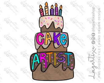 Birthday Cake PNG Design | Hand Drawn Digital Download | Chalk Design | Girl Birthday | Printable Art | Sublimation Design | Birthday Cake |