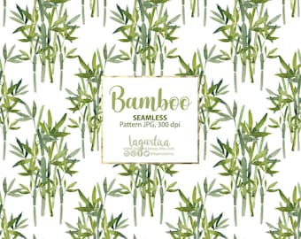 Bamboo Green Seamless Pattern watercolor Digital paper, bakground for blog scrapbooking cards, fabric, leaves hand painted design Lagartixa