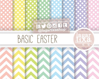 Basic Easter Patterns Backgrounds Digital Paper Chevron Polka Dots Pastel Colors for personal and commercial use