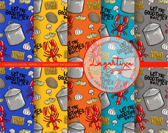 Crawfish Seamless Patterns Season Design Let the Good Times Boil Summer Sublimation Digital Art for PNG hand drawn art design prints food
