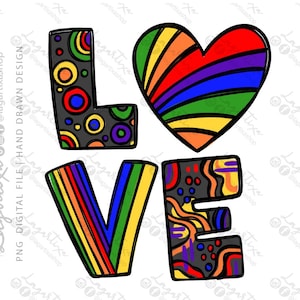 L'amour est l'amour, mois de la fierté gay, arc-en-ciel, LOVE is Love, lettrage, sublimation clipart aquarelle, fierté LGBT, impression sur cadeaux de t-shirt