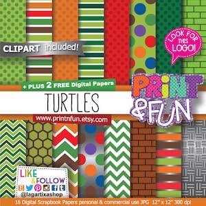 Verde, Tortugas, Ladrillos, Plata Fondos Digitales Papel Digital, para Invitaciones, etiquetas libros, tarjetas cumpleaños fiestas temáticas