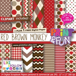 Red Brown Beige Digital Paper Patterns Knitting Chevron Large Dots ...