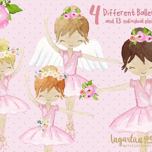 Watercolor Dance Ballet Floral Girl Angel First Communion, hand painted, Clipart, Clip art, Event Planner, Decor, Religious, Christening