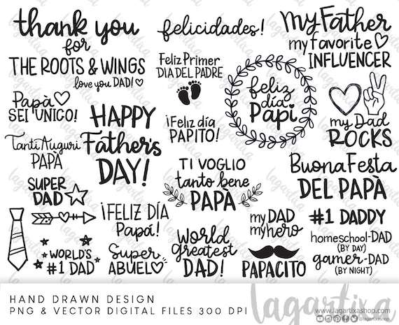 Frases Papá Día del Padre Clipart PNG y Vector Felicidades - Etsy México
