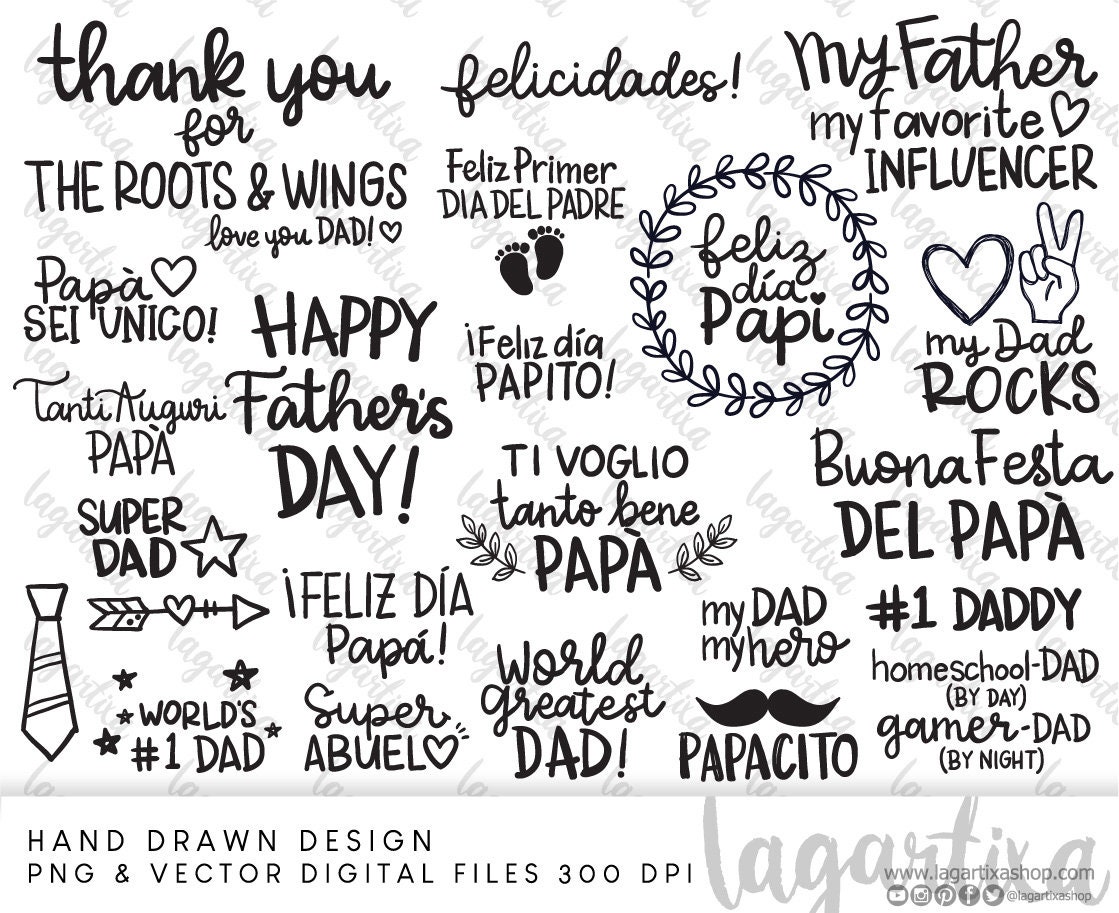 Frases Papá Día del Padre Clipart PNG y Vector Felicidades - Etsy México