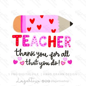 Designs mit Kreideeffekt | Handgezeichnete Zeichnungen | Rosa-rotes Dankeschön für Lehrer – Valentinstagsherzen, Liebe und Anerkennung | Person