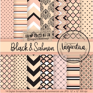 Rosa salmón negro trebol marroqui flechas Crudo Palido Papel Digital Melocotón Chevron damask encaje palido invitaciones blog tarjetas