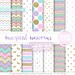 Pastel Digital Paper, Unicorn Patterns, silhouette, mint, purple, pink, gold glitter, stripes, chevron, dots, stars, to design cards, invite