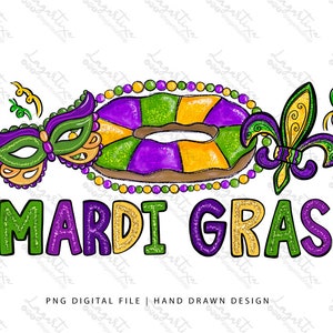 Conception du Mardi Gras | King Cake Masque facial carnaval fleur de Lis Sublimation Digital Art | Art dessiné à la main PNG | paillettes | téléchargement numérique