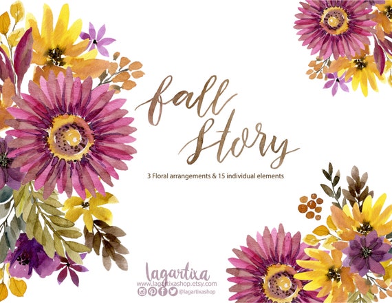 Gerbera Watercolor Floral Arrangements Clipart Png Rustic Etsy