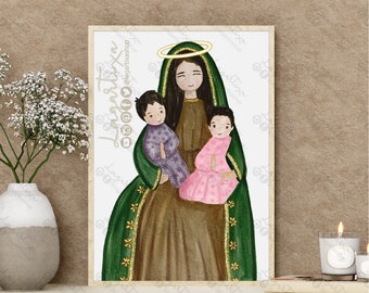 Print Lady of Guadalupe/ PNG / Virgen de Mexico / Twin Girls Virgin Baptism Birth Gift decoration Cardmaking Watercolor Digital Image file