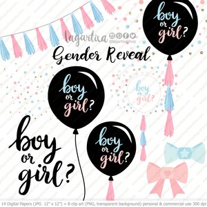 Gender Reveal Baby Shower, Surprise Balloon, PNG, Patterns, Pale Pink and Baby Blue, for nursery wall art, invitations, quotes, prints image 2