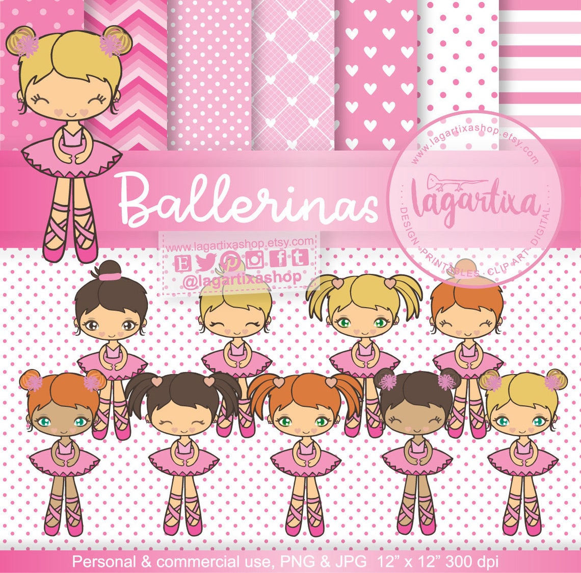 Ballerina Ballet Clipart PNG Digital Paper, Pink Patterns - Etsy