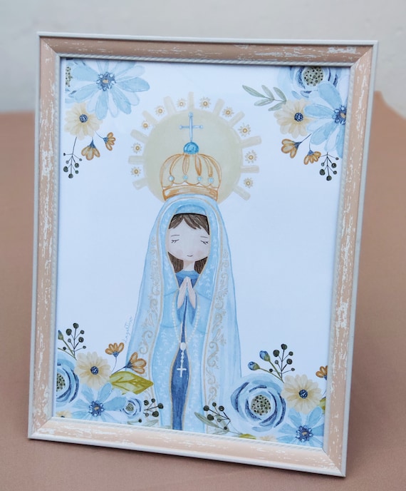 Fatima Virgin Our Lady of Fatima Praying Floral Hand Painted