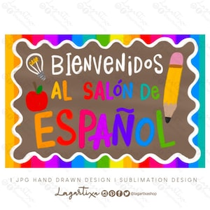 Bienvenidos | Spanish Class | Back to School, Elementary, Spanish Teacher, Classroom Decoration, Clipart PNG, For Sublimation, hand drawn