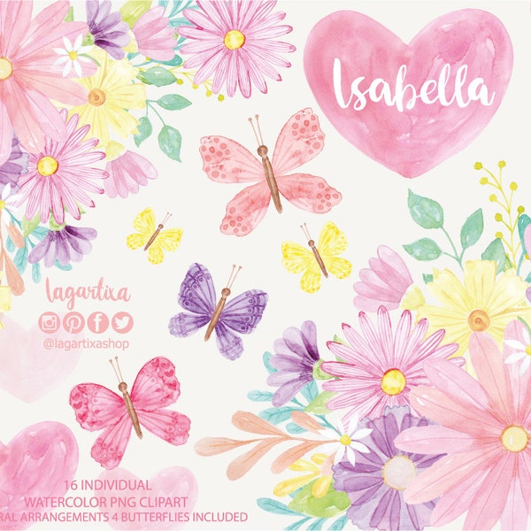 Flores Rosas color pastel, corazones, Acuarela pintada a mano, para decorar agendas Clip art Acuarela clipart, PNG, flores para fiesta
