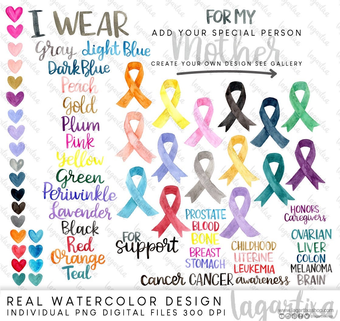 Cancer Bundle Awareness Ribbons Modern Lettering Hearts Create Etsy