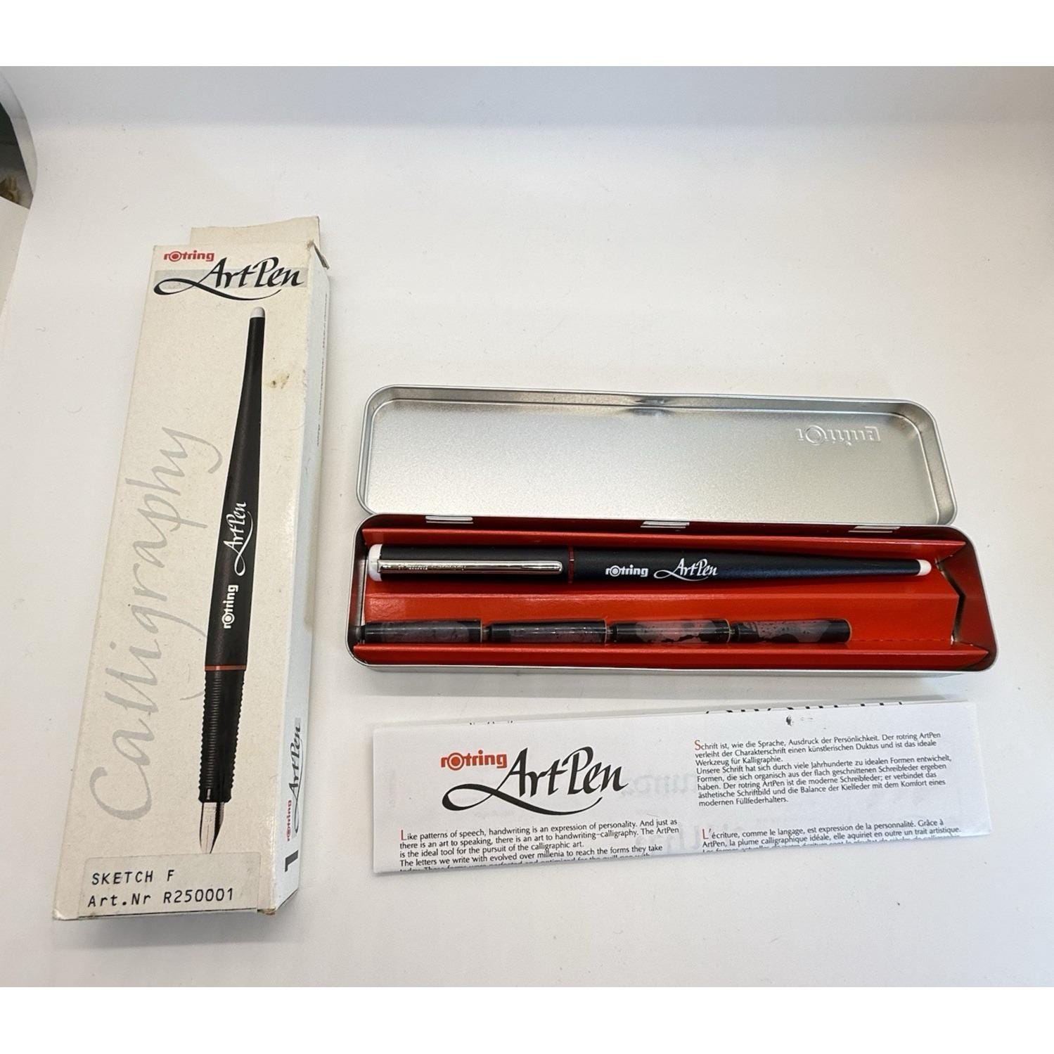 Rotring Lettering Control System VTG Rotring Artpen Calligraphy Set Sketch F R250001 W Tin Case Germany ...