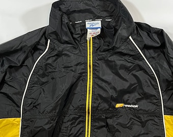 Reebok Windbreaker Träningsjacka Herr L Svart Gul Dragkedja Sportkläder Retro 90-tal
