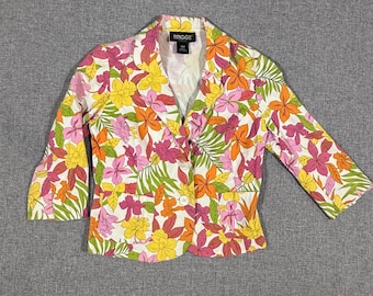 VTG Briggs Floral Blazer Women 10P Multi Color Tropical Jacket Resort Preppy