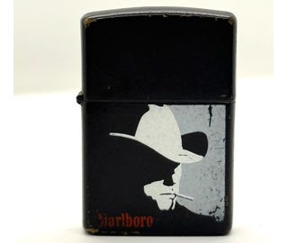 Accendino Zippo Marlboro Man anni '90, accendino tascabile Marlboro Cowboy in metallo nero
