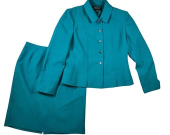 VTG Tailleur jupe Kasper Femme 10P Bleu sarcelle 2pc Blazer Jupe Crayon Ensemble Petite