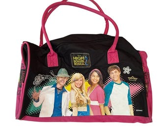 Bolso de lona vintage de Disney High School Musical 2, rosa y negro, estilo Y2K (años 2000), artículo de merchandising de la película.